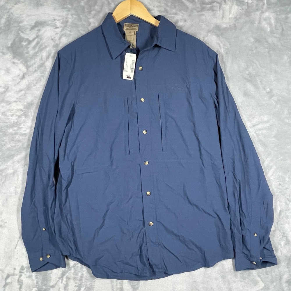 LL Bean Mens Ventilated Upland Shirt II Mallard Blue Nylon Fishing Hiking M NEW